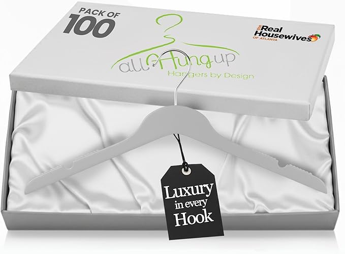 All Hung Up Plastic Hangers Slim, Non Slip Space Saving Clothes Hangers for Closet Organization, Durable Notched Plastic Coat Hangers for Shirts, Dresses & Jackets, Smokey Clear, 100 Pack
