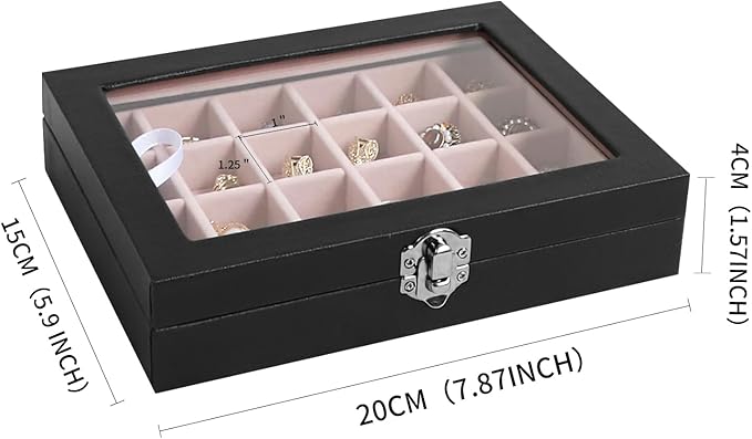 Wudygirl Small Jewelry Box 24 Grid Jewelry Organizer Velvet Jewelry Tray with Clear Lid Earring Holder Organizer Ring Holder Ring Display for Women Jewelry Display Case Drawer Inserts (Pink)