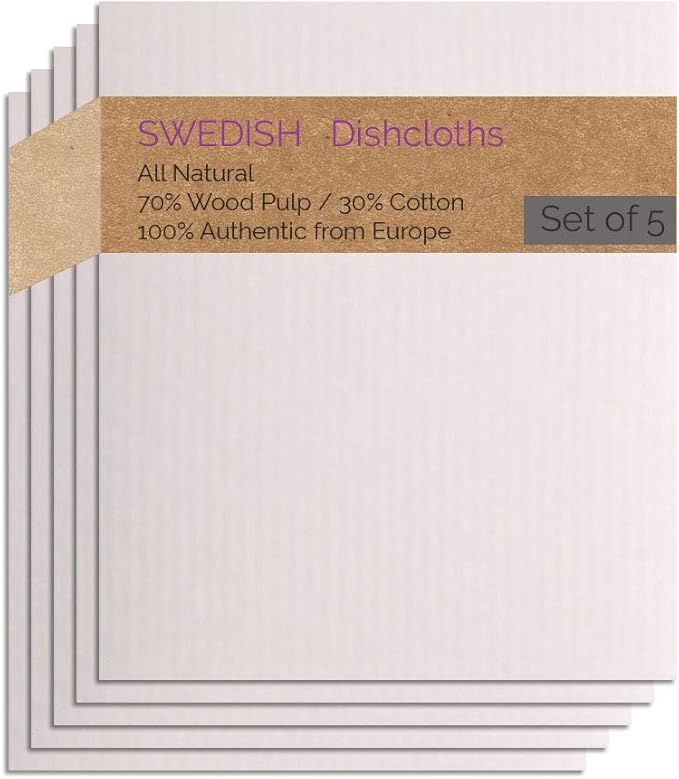 SWEDEdishcloths - Cellulose Sponge Dish Towels - Set of 5 (Natural) Swedish Dish Cloths