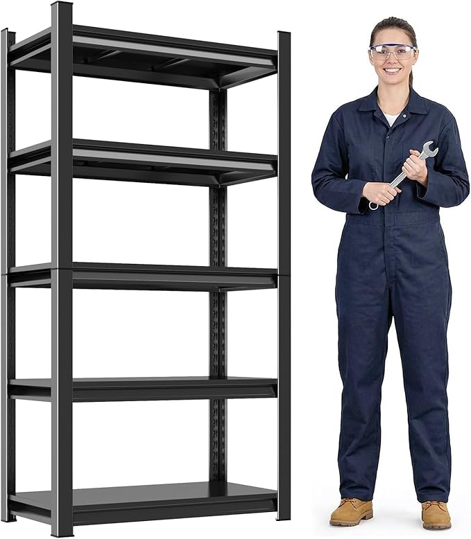 Notmise Garage Shelving Black Industrial Storage Unit 5-Tier 2900Lbs, Heavy Duty Adjustable Metal Shelves for Garage, Warehouse and Basement (63" H x 28" W x 14" D)