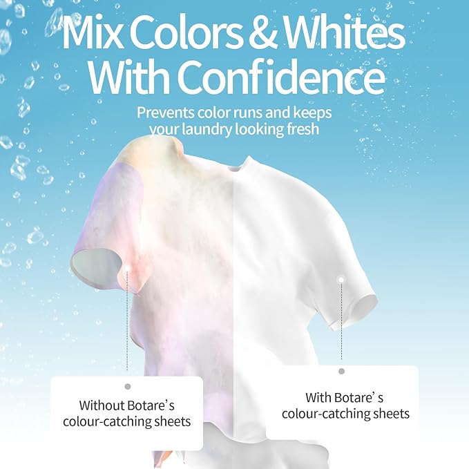 Botare Color Catchers for Laundry Absorber Sheets 480 Count 12-Pack, Grasper Dye Catcher Grabber to Prevents Color Runs Portable