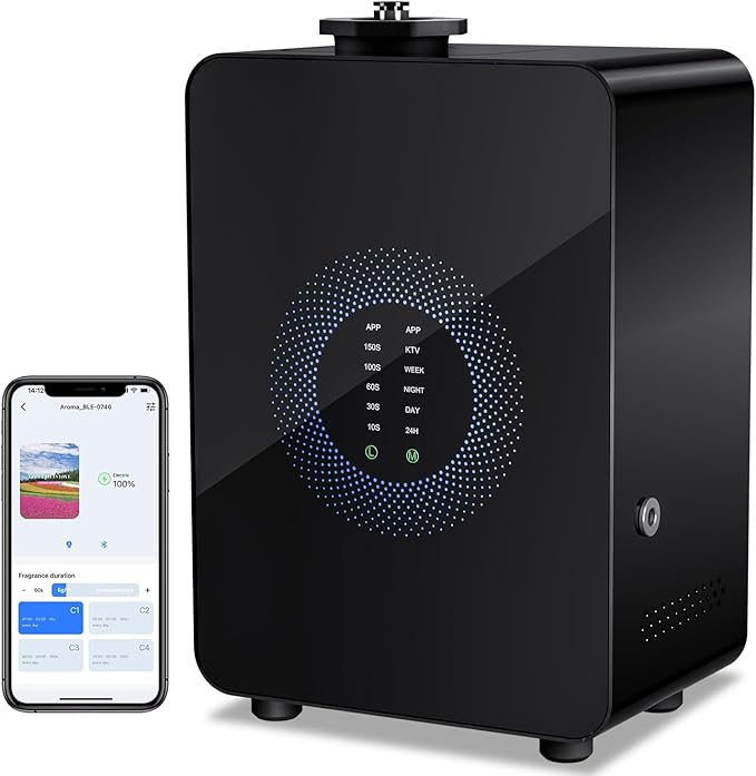 HVAC Scent Diffuser Cover Up to 3500 Sq. Ft, Best Hotel Scent Diffuser with Power Cold Air Technology, Scent Air Machine for Home, Commercial Waterless Aromatherapy Diffuser for Large Room - Black