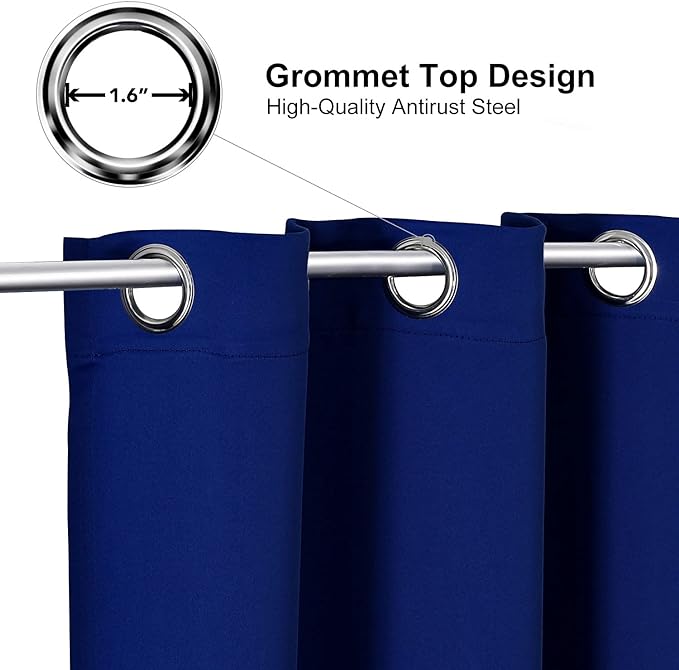 ChrisDowa Blackout Curtains 108 Inches Long for Living Room, Grommet Thermal Insulated Room Darkening Curtains for Bedroom (1 Panel Set, Royal Blue, 52W x 108L)