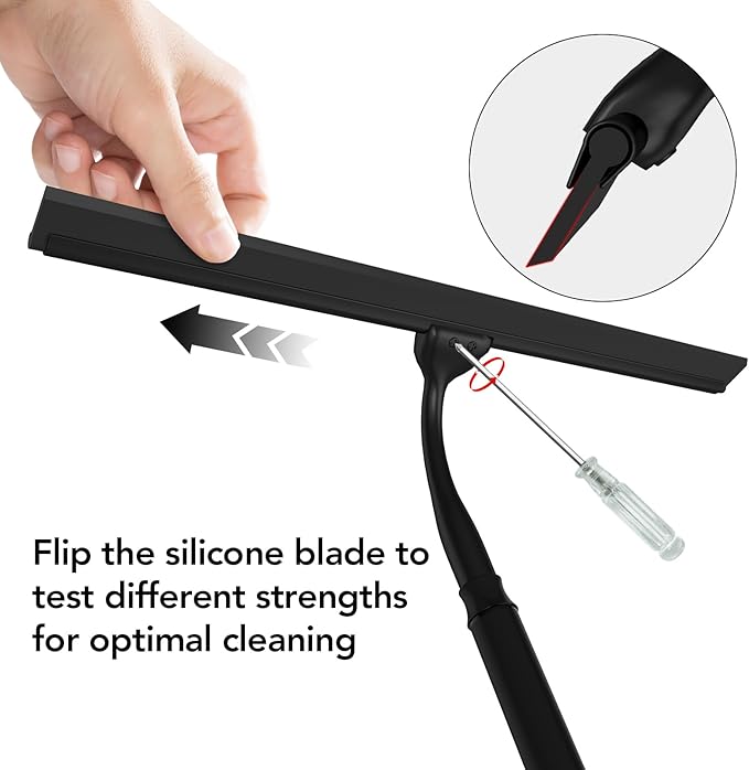Shower Squeegee with Long Handle, 15-51" Telescopic Squeegee for Window Cleaning, Window Squeegee for Glass Doors, Extendable Window Cleaner Tool for Tile Walls, Sliding Door, Floor, Car Windshield-BK