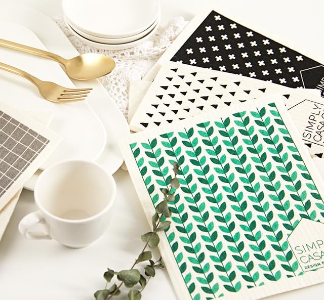 SIMPLYCASA 10-Pack Swedish Dishcloths – Reusable Dishcloth, for Kitchen and Household Use, Made in Sweden, Cellulose Sponge Dish Cloths, Paper Towel Replacement, Plastic-Free Packaging