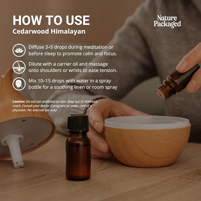 Cedarwood Himalayan Essential Oil - 100% Pure Steam Distilled Natural Cedarwood Himalayan Oil (Aceite de Cedro) from Natural Biotech NBT India for Aromatherapy & DIY Projects - 8oz