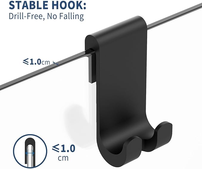 ecooe Silicone Shower Squeegee with Hanger, 11″/28cm Shower Squeegee for Glass Doors, Black Window Squeegee Scraper with Stainless Steel Core for Home Bathroom Kitchen Car Glass Doors