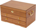 3-Layer Jewelry Organizer with 2 Drawers Wooden Jewelry Box Organizer Display Storage Case with Hook and Lock for Women Necklace Ring Storage