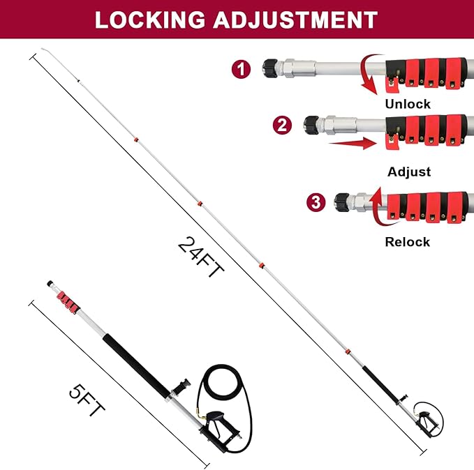 Carivia 24 FT Telescoping Pressure Washer Wand with Pressure Washer Extension Wand,Brush Head,Gutter Cleaner Attachment and Support Belt,Pressure Washer Extension Pole for Wall Roof Gutter