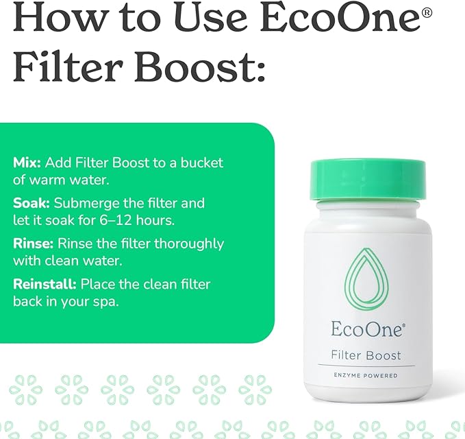 Filter Boost by EcoOne | Enzyme-Powered Hot Tub & Spa Filter Cleaner | Hot Tub Filter Cleaner Soaking Solution to Maintain Filter Efficiency | Deep Cleans Filter Fibers, 2 Oz