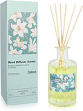Reed Diffuser Set - 200ml Jamine & Lily Essential Oil Set Includes Rattan Sticks, 6.8fl oz Flower Aroma, Large Glass Bottle, Bathroom Air Freshener, Home Fragrance for Shelf Room Decor