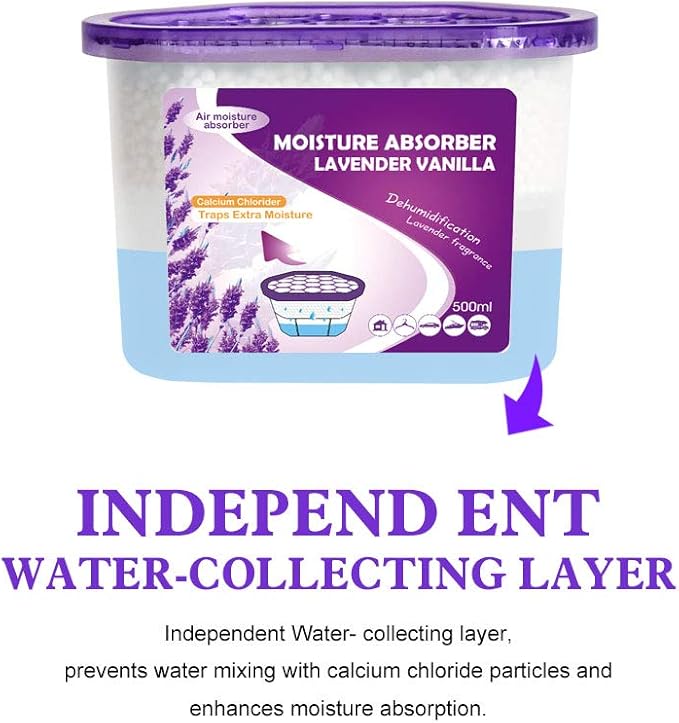 CANAGER Lavender Vanilla Moisture Absorber Box,Odor Eliminator and Dehumidifier Boxes for Closet,Bedroom,Kitchen,Bathroom-6 Packs,Cups - Traps Moisture for Fresher, Cleaner Air Purple