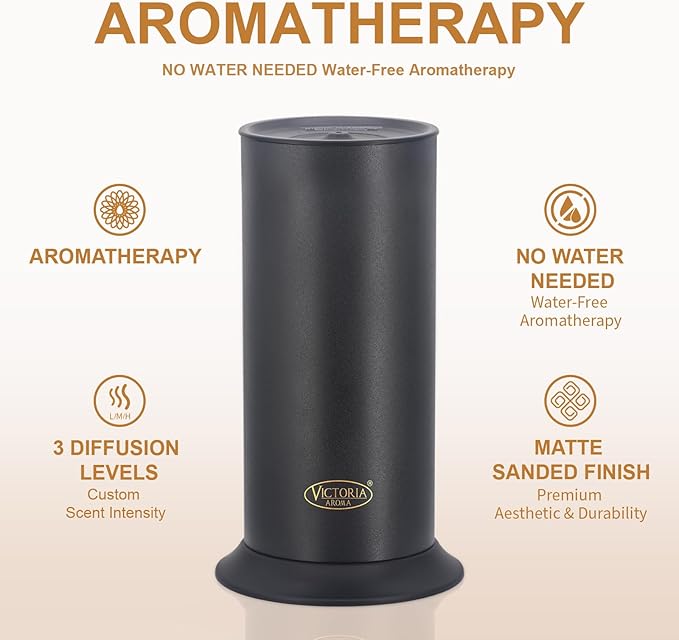 Waterless Essential Oil Diffuser - Cold-Air Scent Machine for Large Rooms up to 1000 sq ft, Home, Office, Hotel, Spa (Matte Black)