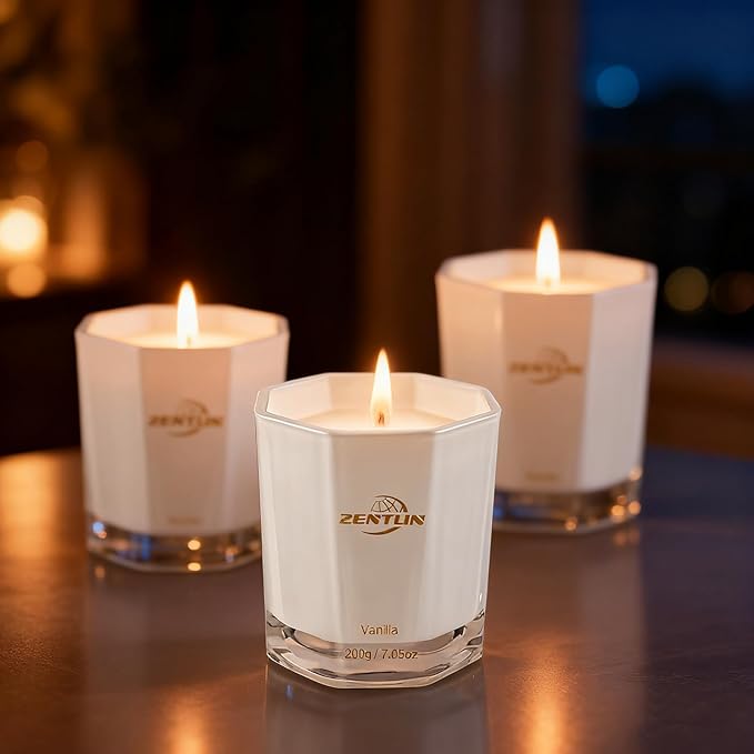 Vanilla Scented Candle - Valentine's Day Gifts for Her & Him - Natural Soy Wax Nostalgic & Comforting Candle for Home - Stylish Octagonal Design - 7.05 oz, 50 Hours Burn Time