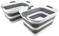 SAMMART 30L (8 gallons) Collapsible Plastic Laundry Washing Tub/Basket - Portable Laundry Hamper/Storage Container Foldable Laundry Basket - Space Saving (White/Steel Grey (Set of 2))