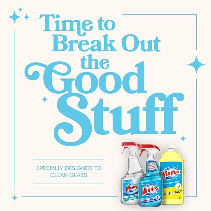 Windex Refill Glass and Window Cleaner Bottle, Bottle Made from 100% Recycled Plastic, Surface Cleaning Spray, Original Blue Scent, 2L (67.6 Fl Oz)