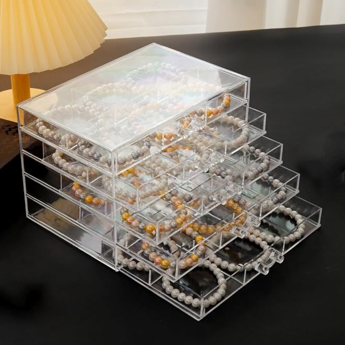 Earring Storage Box Organizer 5 Drawers Jewelry Organizer Acrylic Jewelry Storage Box Holder Compartment Transparent Display Storage Case Gift for Women Girls (30 Girds)