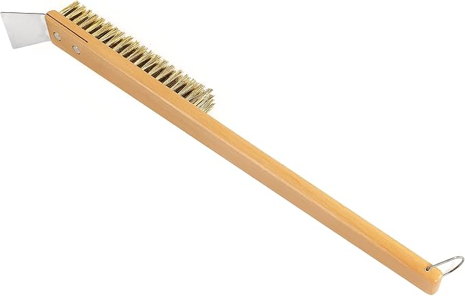 Lrui Pizza Oven Brush,Copper Wire Pizza Stone Cleaning Brush with Scraper,Outdoor Pizza Oven Accessories.