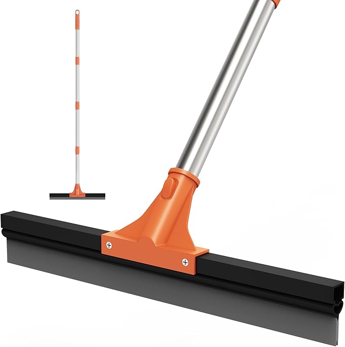 Floor Squeegee for Concrete Floor,18" Large Heavy Duty Squeegee for Floor, Rubber Broom with 62" Long Handle for Bathroom Tile, Garage Concrete, Deck, Shower Glass, Window Cleaning