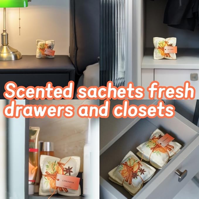 AUCUDA Spring 4pcs Cinnamon Scented Sachet Bags for Drawers and Closets Decorations, Potpourri Packets for Women Clothes Storage, Spring Wedding Fragrance Pillow for Bedroom Indoor, Air Fresheners.