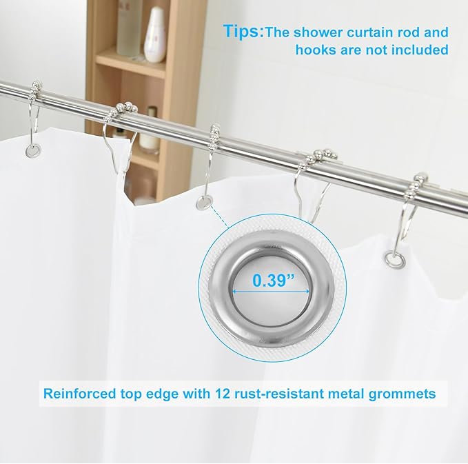 Waterproof Fabric Shower Curtain Liner - TPU Waterproof Lamination with 3 Magnets, Machine Washable Liner, 71x84 Inch Soft Cloth Shower Curtain, Moisture-Resistant Shower Liner for Bathroom (White)