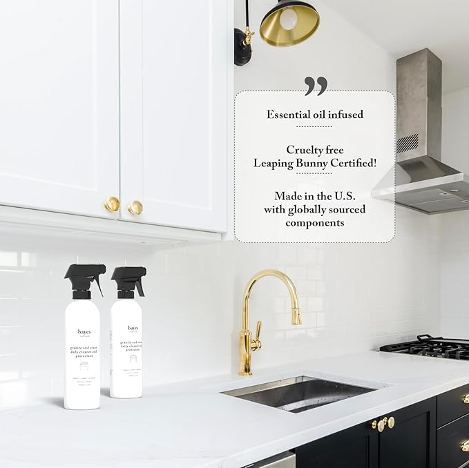Bayes Granite and Stone Daily Cleaner and Protectant - Cleans, Shines, and Protects - For Granite, Quartz, Marble, Tile, Stone Surfaces - 16 oz