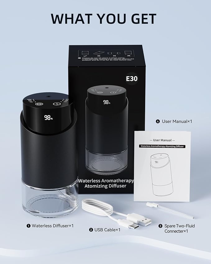 Waterless Essential Oil Diffuser Aromatherapy Scent Diffusers for Home Large Room, Bedroom, Car, Office, Battery Operated Mini Portable Air Freshener, 3 Countdown Timers & 3 Mist Levels