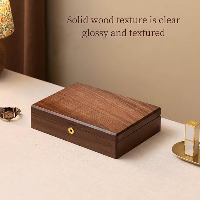 Bescott 1 Layer Solid Black Walnut Wooden Jewelry Box for Women with Lock and Key Wood Vintage Organizer for Men Earrings Rings Necklaces Bracelet Storage Mother's Day Gift