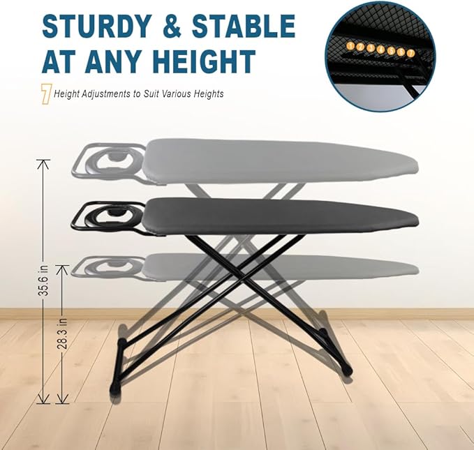 Ironing Board Full Size, Heat Resistant Cover Wide Iron Board with Steam Rest, Ultra Thick Padding, Height Adjustable Heavy Sturdy Metal Frame Legs Ironing Stand,Non-Slip Foldable 58"x15"