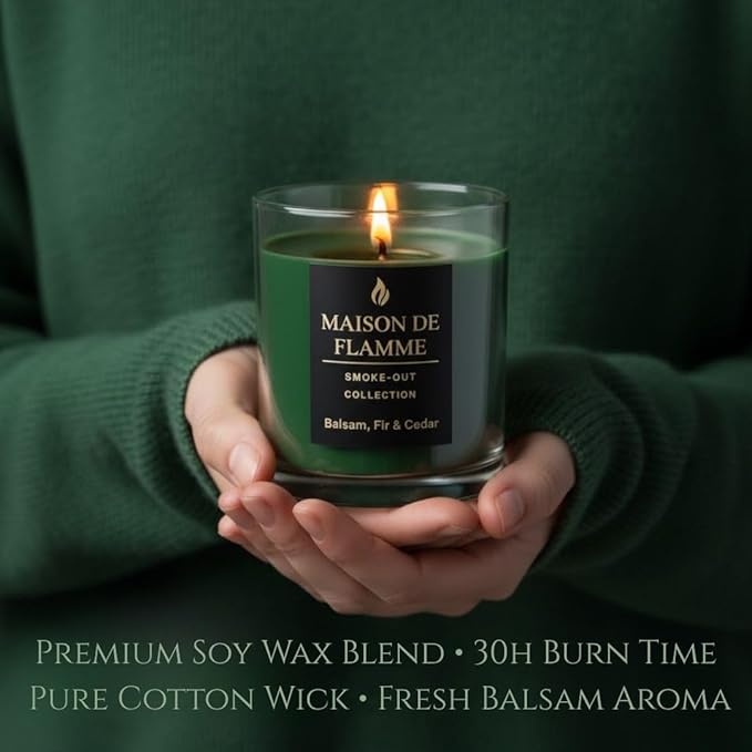 Balsam, Fir & Cedar Scented Candle – 150g / 5.3 oz Soy Wax Blend, Hand-Poured Candle with Cotton Wick & 10% Fragrance Load – Fresh Pine & Cedarwood Home Candle for Holiday