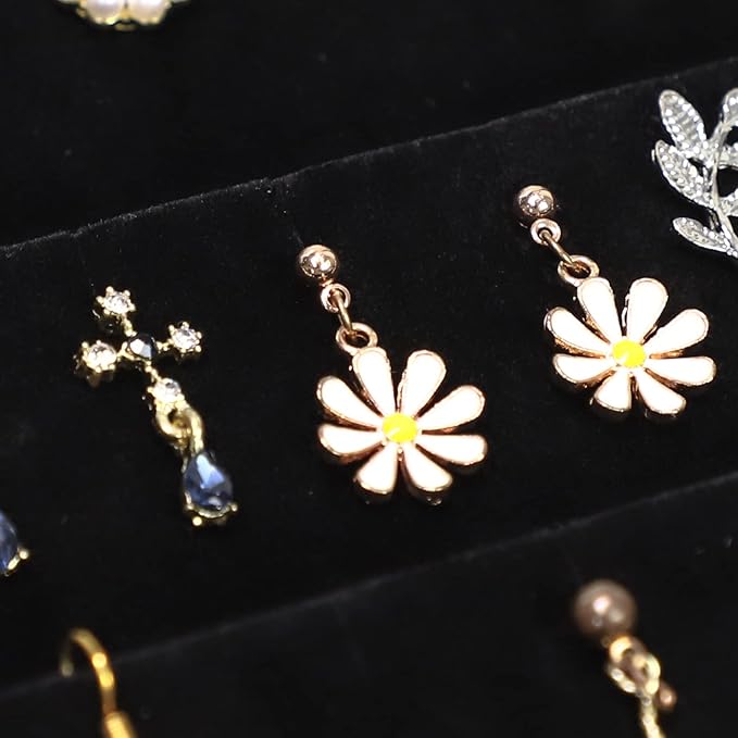 Wudygirl 32 Pairs Jewelry Organizer Velvet Jewelry Tray Clear Lid Earring HolderOrganizer Jewelry Box Earrings Holder Display Case Stackable（Earring Storage）