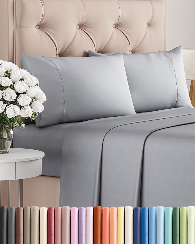 Twin XL 4 Piece Sheet Set - Comfy Breathable & Cooling - Ultra Soft Hotel Luxury Bedding Set w/ 8-16 Inch Deep Pockets - 1 Flat & 1 Fitted Sheet & 2 Pillowcases - Wrinkle Free & Easy Care - Steel Blue