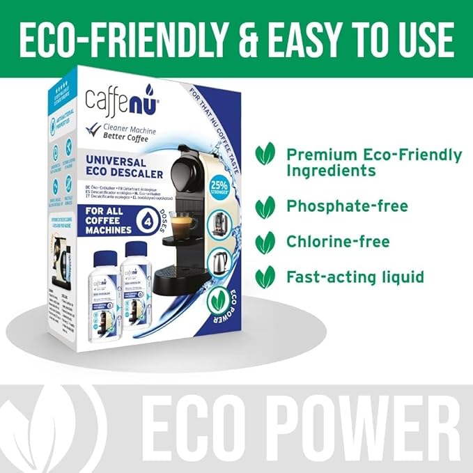 Universal Coffee Machine Descaling Solution. Coffee Machine Descaler Liquid 4 Uses. Descaler Kit. Part of your Barista Accessories Set. Compatible with Nespresso, Phillips, Lavazza, Verismo and More!