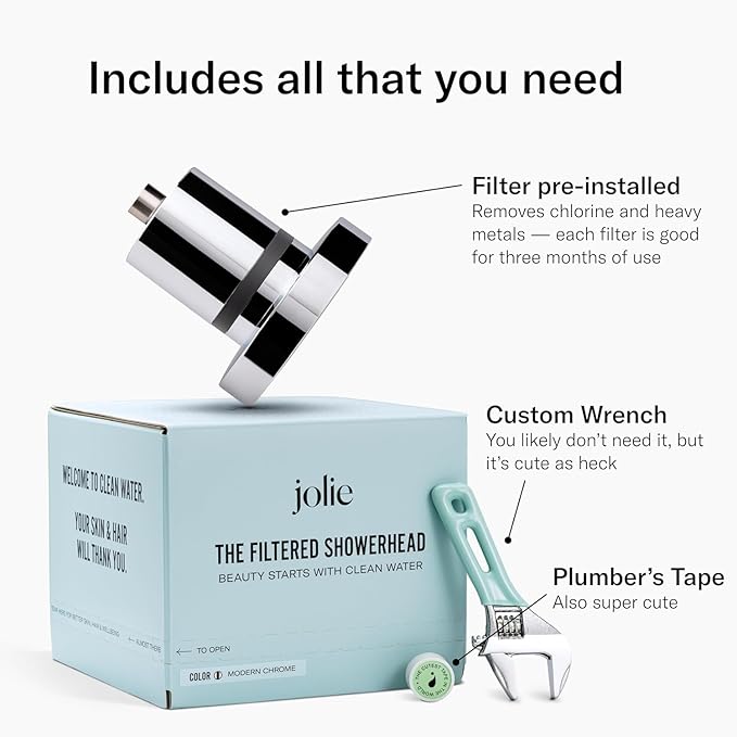 THE JOLIE FILTERED SHOWERHEAD with Shower Filter System- High Pressure Showerhead, Hair and Skincare Accessory to Improve Beauty and Personal Care Routine (New Modern Chrome- Retail Packaging)