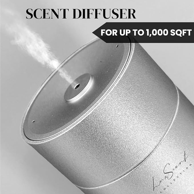 Aroma Scent Diffuser Starter Kit for Up to 1000SQ. FT. Coverage - 120ML Waterless Essential Aroma Scent Oil Included - Luxury Aroma Diffuser Ideal for Home, Office & Hotel (Silver, Mirage)