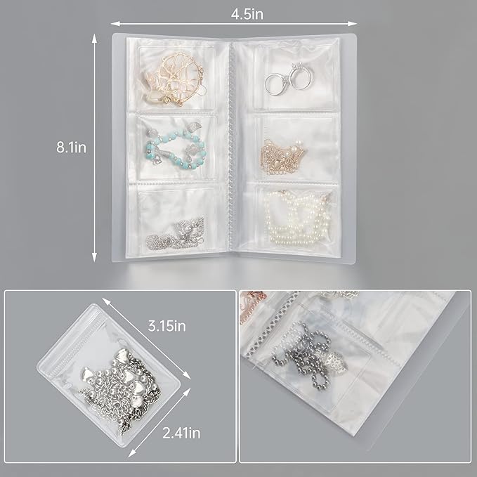 DesignSter Jewelry Storage Book, Earring Organizer Book, Jewelry Storage Bag Thicken Anti-Oxidation, Jewelry Travel Organizer (84Grids+50pcs Ziplock Bags)