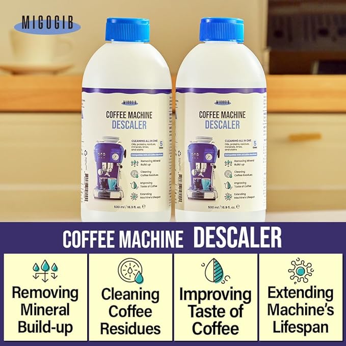 MIGOGIB Coffee Machine Descaler Descaling Solution - 17 fl. oz. (5 Uses), Compatible with Espresso, Capsule, Drip, Pour over machines, Coffee machine accessories, Pot, Thermos, and Carafes