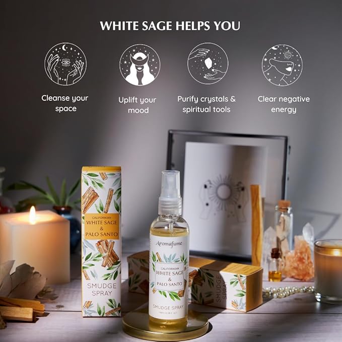 White Sage & Palo Santo Smudge Spray by Aromafume | 100ml/3.3 oz | Sage Spray for Cleansing Negative Energy & Protection | Non-Toxic | Room Spray for Spiritual Cleansing, Smokeless Sage Smudging
