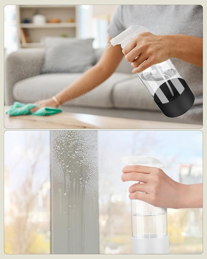 Worldgsb 2 Pack Glass Spray Bottles 8 oz, Empty Refillable Containers with Silicone Sleeve Protection, Glass Spray Bottles for Cleaning Solutions, Hair and Plants with Adjustable Nozzles Black&White