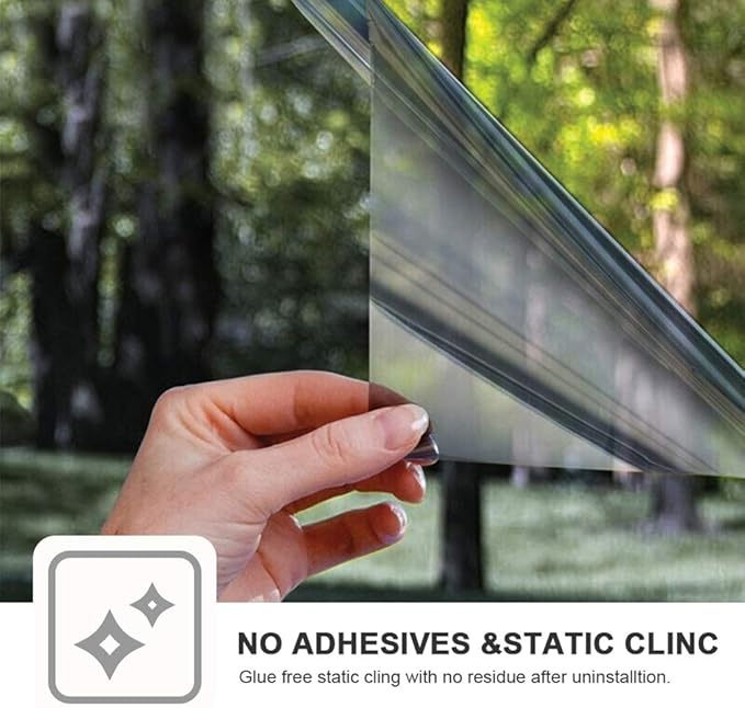 Window Privacy Film One Way Daytime Mirror Tint Treatments UV Heat Control Vinyl Stickers Sun Block Glass Paper Door Covering Reflective (Black Silver, 17.5 Inch x 15.7 Feet)