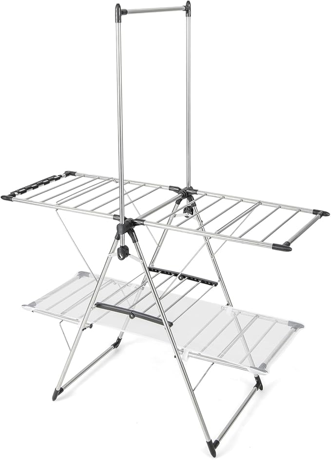 Giantex Clothes Drying Rack, Stainless Steel Foldable Laundry Drying Rack with with 6-Level Adjustable Height, High Hanger Design, Side Clips, Space Saving Collapsible Laundry Drying Rack
