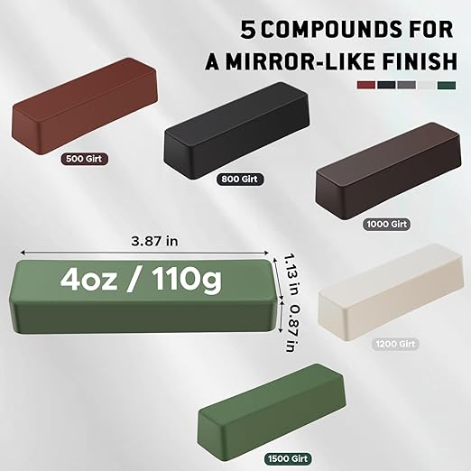 Konvixon Polishing Buffing Compound Sets 20oz (4oz Each), 5Pcs Aluminum Polishing Compound, 5 Grits from Coarse to Ultra-Fine Buffing Wheel Compound Bars for Stainless Steel, Metal, Jewelry, Glass