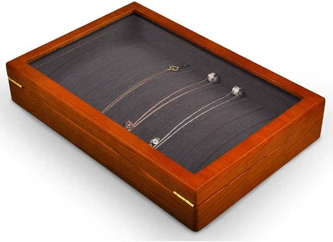 Oirlv Solid Wooden Necklace/Bracelet/Pendant Jewelry Organizer Box 13 Lattice Necklace Showcase Display Holder
