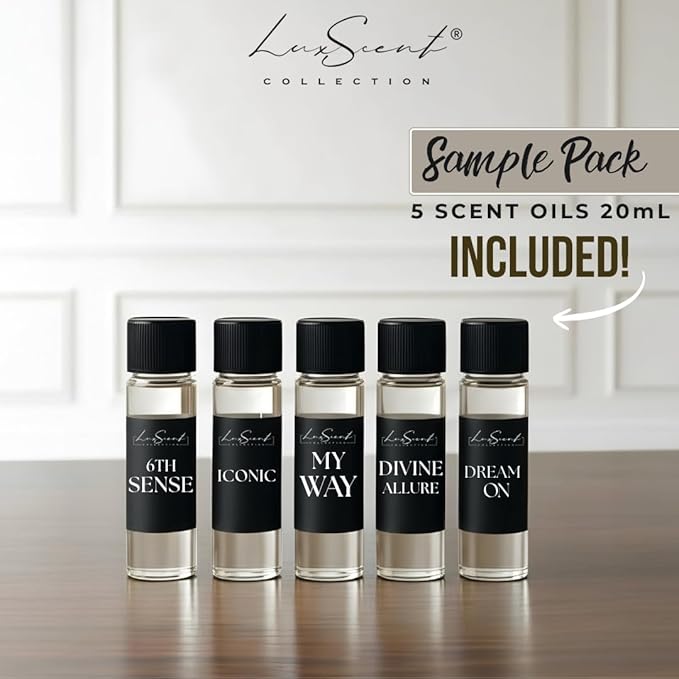 Wireless Aroma Diffuser Scent Oil - Home Luxury Portable Scent Diffuser - Remote Control Waterless Diffuser - 1000 sq. ft Coverage - Essential Oil 20ml Sample Pack Included - Aromatherapy (Silver)
