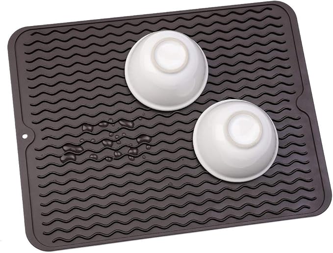 MicoYang Silicone Dish Drying Mat for Multiple Usage,Easy clean,Eco-friendly,Heat-resistant Silicone Mat for Kitchen Counter or Sink,Refrigerator or drawer liner Coffee L 16 inches x 12 inches