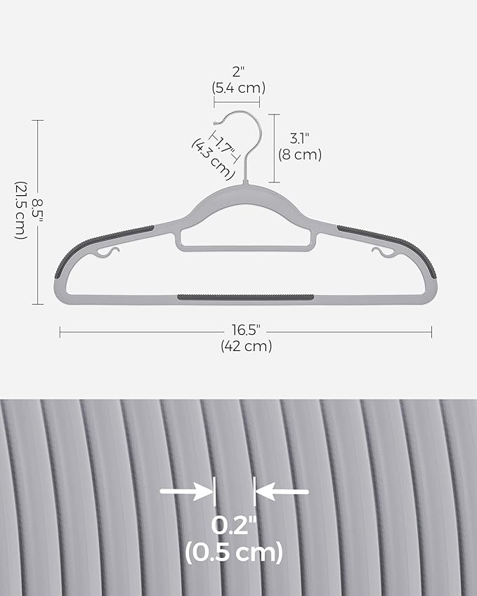 SONGMICS Pack of 60 Coat Hangers, Space-Saving Plastic Clothes Hangers, Non-Slip, 0.2 Inches Slim, 16.5 Inches Wide, 360° Swivel Silver Hook, Light and Dark Gray UCRP0020G01