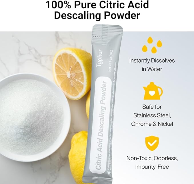 Typhur Ice Maker Cleaner and Descaler, 4 Individually Packed Uses, 100% Pure Citric Acid Powder, Ice Machine Cleaner to Improve Ice Taste, Compatible with Euhomy, Frigidaire, Opal, GE Profile