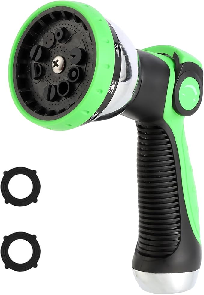 AnyEasy Garden Water Hose Nozzle Metal Heavy Duty Sprayer Thumb Control with 10 Spray Modes Suitable for Watering Plants, Iawn and Garden, Car Washing, Cleaning, Showering Pets and Outdoor Fun, Green
