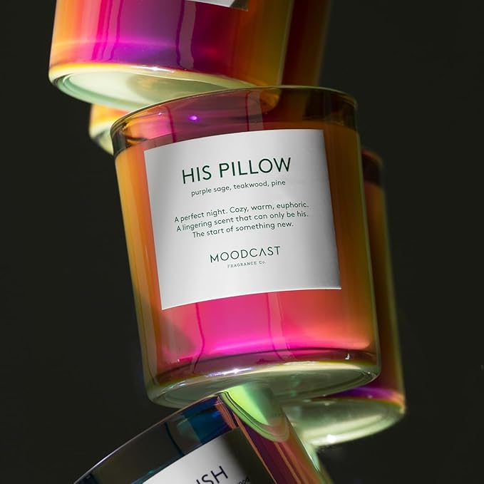 Moodcast His Pillow Scented Candle - Aesthetic Candle for Home, Purple Sage, Teakwood & Pine, Clean Coco Wax Blend, Vegan, Paraben Free, 45-Hour Long Lasting Burn - 8oz
