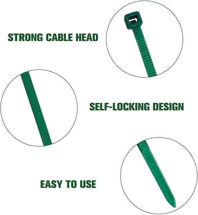Zip Ties Assorted Sizes 4+6+8+10+12-Inch,600PCS Green Zip Ties,Multi-Purpose Self-Locking Nylon Cable Tie,Wire Tie Perfect for Home,Garden Trellis,Office,Garage and Workshop.